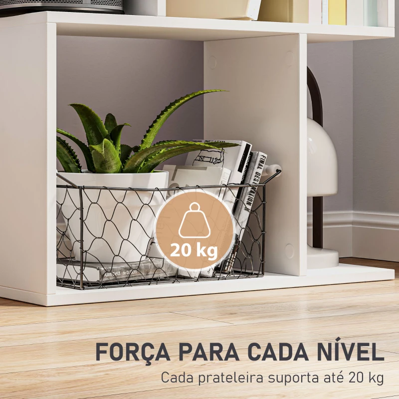 HOMCOM Estante de 5 Níveis em Forma de S com 10 Prateleiras para Quarto Escritório Sala 60x24x184,5 cm Branco