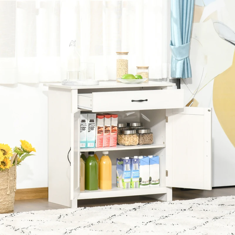 HOMCOM Aparador de Cozinha com 1 Gaveta e Prateleira Interior Ajustável Móvel Auxiliar Decorativo 80x39,7x80 cm Branco