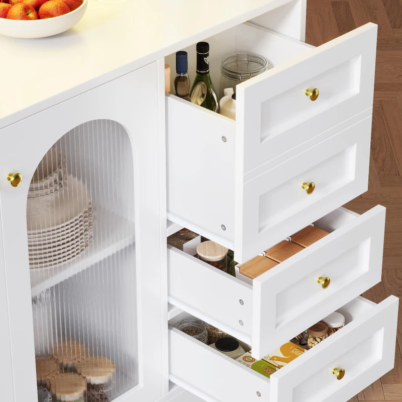 Modern Sideboard with App-Controlled LED, Snack Rack and Drink Holders, Spacious Buffet with Anti-Tip Fixings, 120L x 40W x 188H cm, White