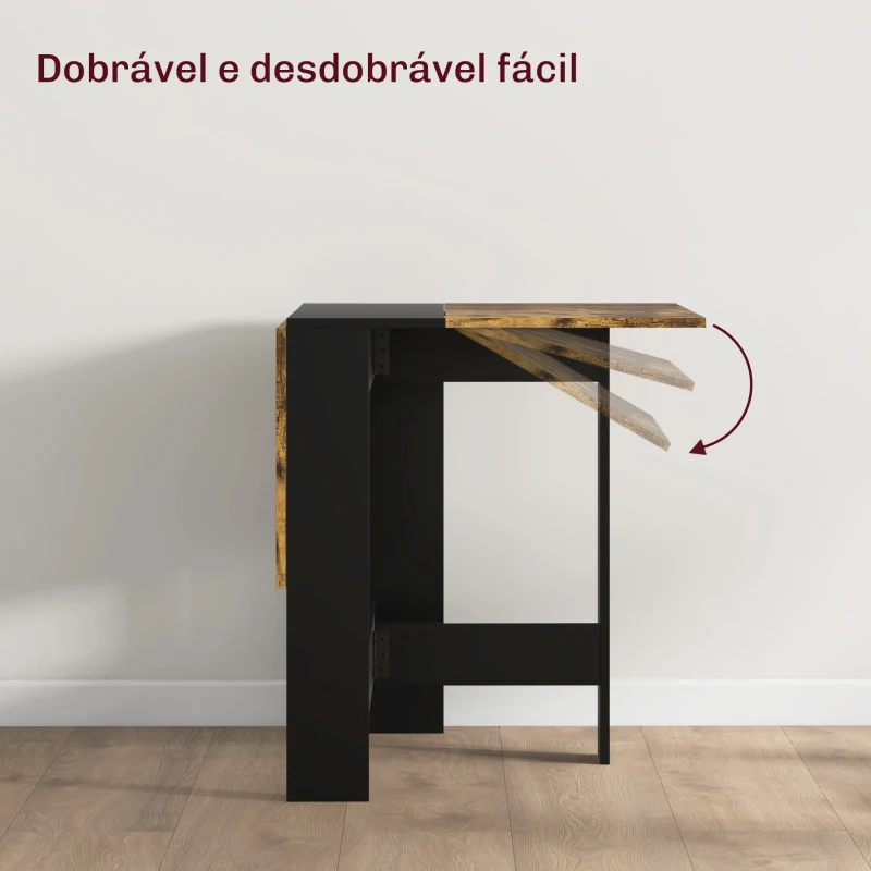HOMCOM Mesa Dobrável de Jantar Mesa de Cozinha com Abas Rebatíveis para Espaços Pequenos 103x76x73,5 cm Preto e Castanho Rústico
