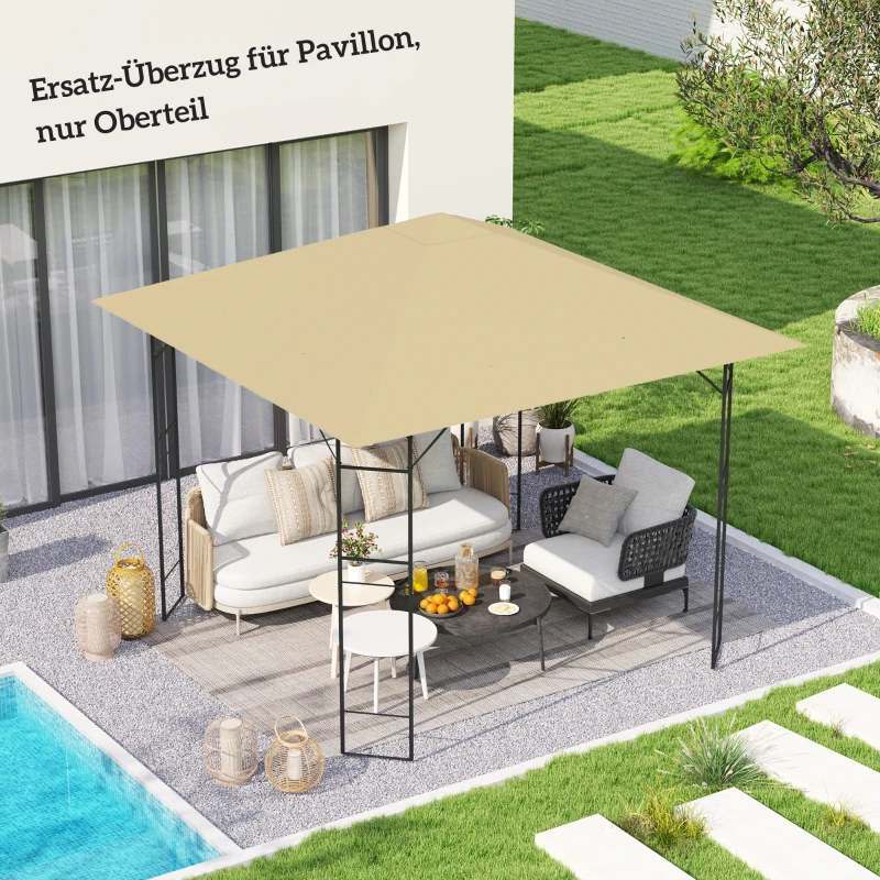 Outsunny Acoperiș de schimb pentru pavilion 3 x 3 m rezistent la apă acoperiș pavilion UPF30+ husă de schimb țesătură Oxford, 370 g/m², Bej