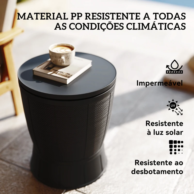 Outsunny Mesa Geleira para Exterior 41 L 3 em 1 Cool Bar Mesa Auxiliar com Altura Ajustável Balde de Gelo Tampa Elevável Preto