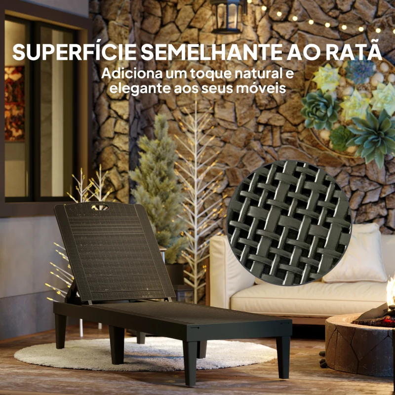 Outsunny Conjunto de 2 Espreguiçadeiras de Jardim Exterior Espreguiçadeiras Reclináveis de PP Encosto Ajustável Resistentes às Intempéries Preto