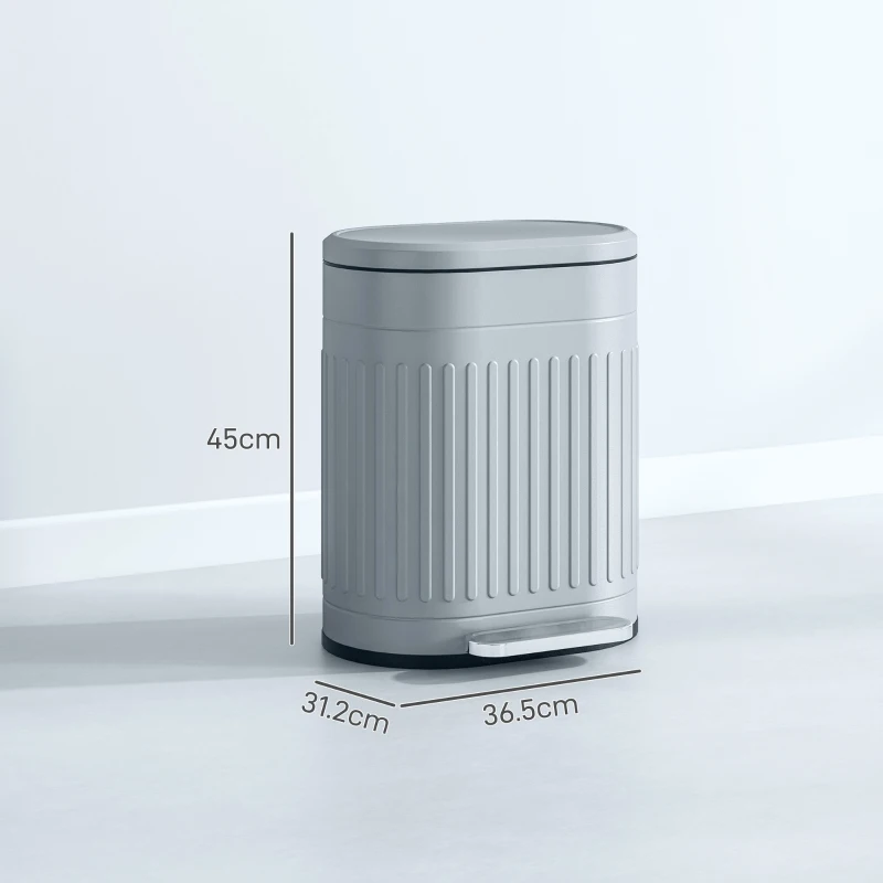 HOMCOM Cestino a pedale 20 L con secchio estraibile e soft-close, 36,5x31,2x45 cm, Grigio