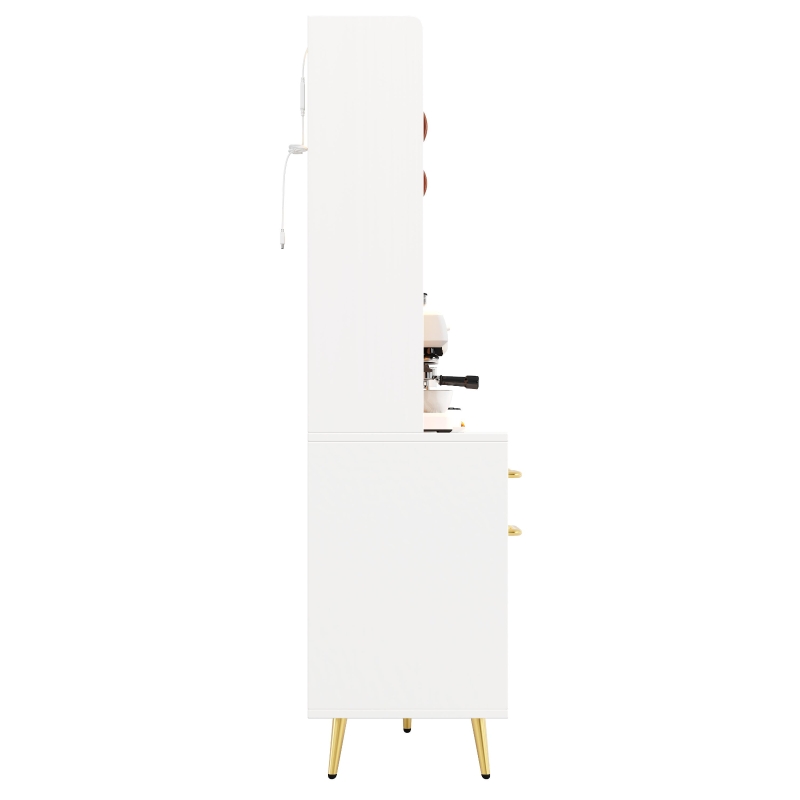 Trendy Sideboard with App-Controlled LED and MDF Pegboard, Tall Storage Cabinet with Sliding Door, 45L x 39W x 171H cm, White
