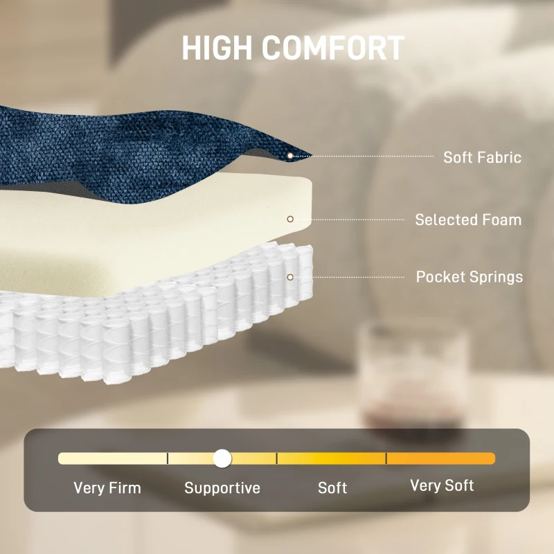 HOMCOM Accent Chair, Chenille Upholstered Swivel Armchair with Lumbar Pillow, High Back, Deep Seat and Metal Legs, Dark Blue