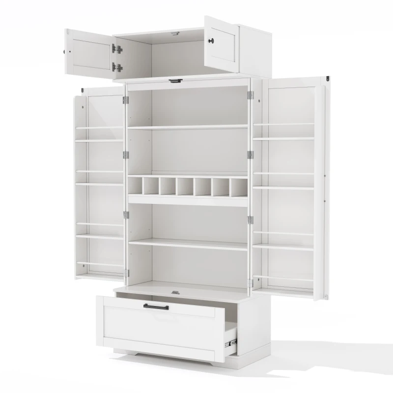 Spacious Kitchen Cabinet with a Drawer, 2 Adjustable Shelves, Multifunctional Pantry for Dining and Living Areas, 80L x 40W x 180H cm, White