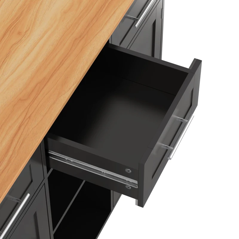 Stylish Kitchen Trolley with Foldable Wood-Grain Countertop, Versatile Buffet with Interchangeable Wheels, 139L x 46W x 91H cm, Black+Natural