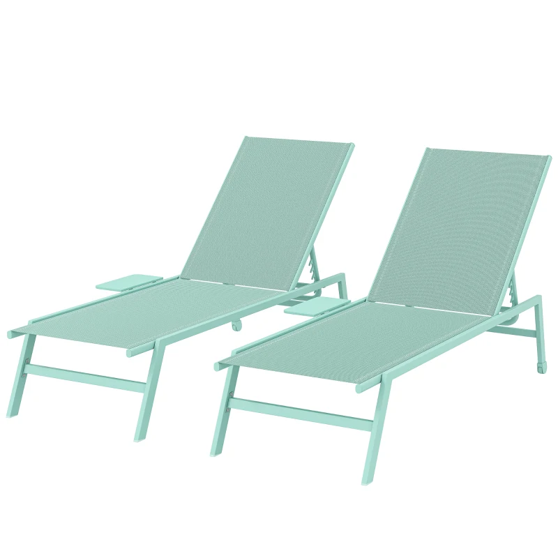 Outsunny Conjunto 2 Espreguiçadeiras com Mesa Lateral, Espreguiçadeira de Jardim com Encosto Ajustável.
