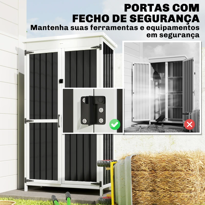 Outsunny Abrigo de Jardim 94x43x166 cm Armário para Ferramentas com 2 Prateleiras Ajustáveis e 2 Portas Preto