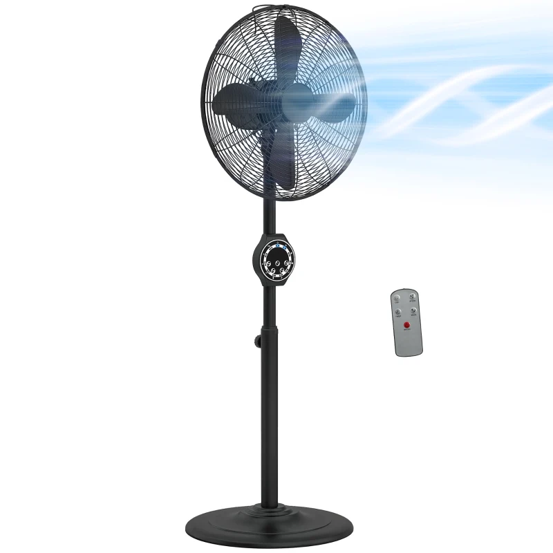 HOMCOM 41 cm Metal Pedestal Fan with Oscillating, Adjustable Height Black
