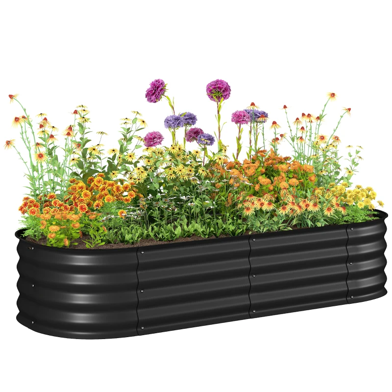 Outsunny Jardinieră înălțată parcelă pătrată pentru grădină din oțel modulabilă pentru legume, plante, flori, dim. 150 x 62 x 30 cm, negru