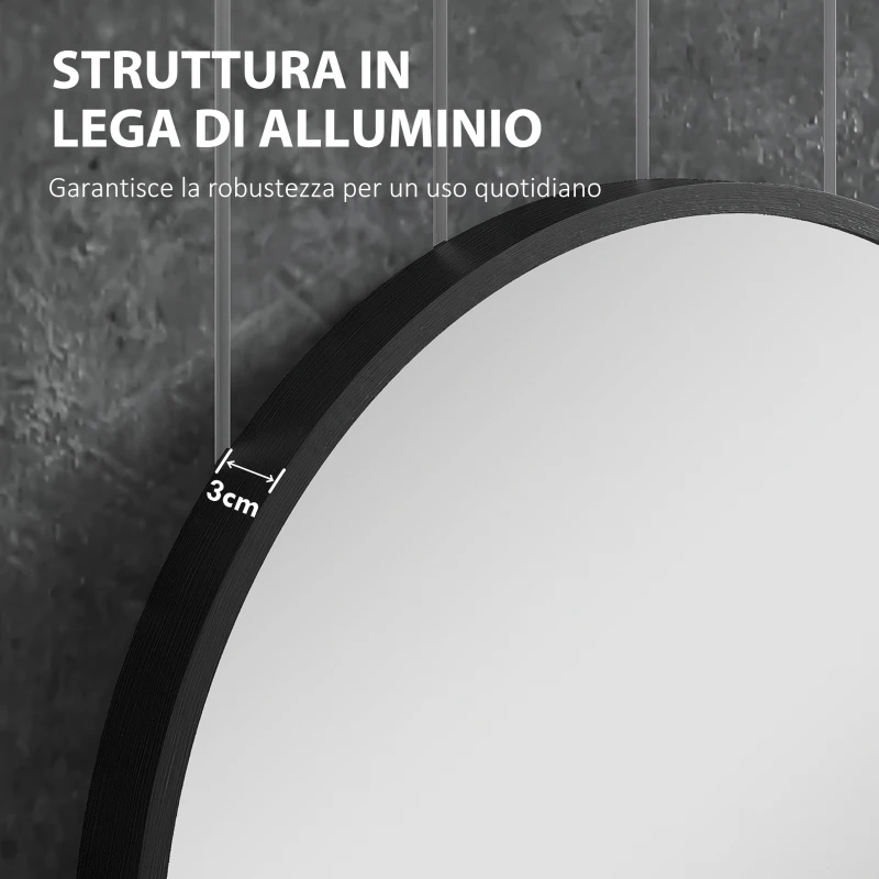 HOMCOM Specchio Bagno Ovale da Parete con Cornice in Alluminio, Verticale o Orizzontale, 60x90cm, Nero