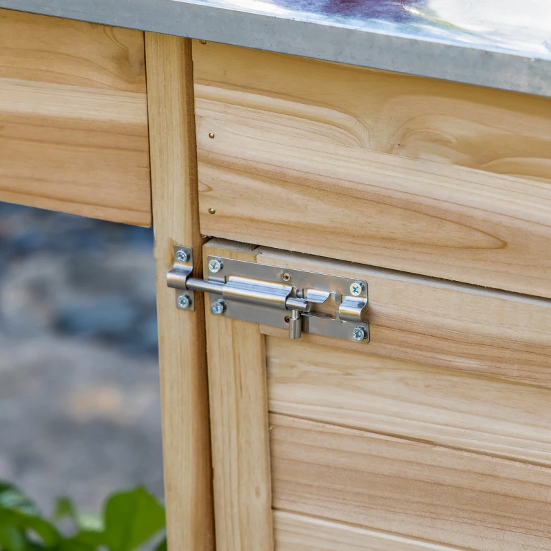 Outsunny Tavolo da giardinaggio con cassetto e armadietto, 112x48x125 cm, Legno Naturale