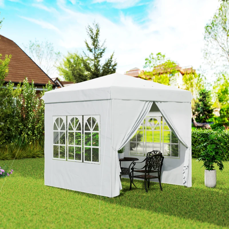 Outsunny Tenda Dobrável Pop-Up 248x248x270 cm com 4 Paredes Laterais Anti-UV Altura Ajustável e Bolsa de Transporte Branco