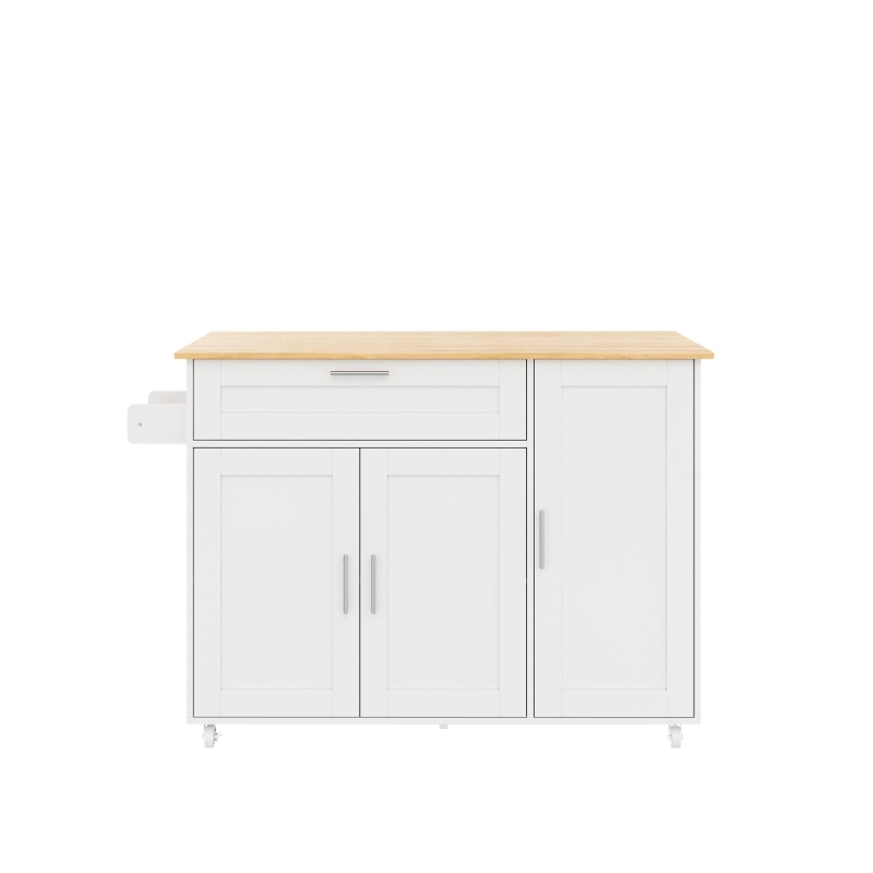 Mobile Kitchen Island with Foldable Oak-Look Worktop, Multi-purpose Trolley with Sliding Drawer, 132.5L x 44W x 90H cm, White+Natural