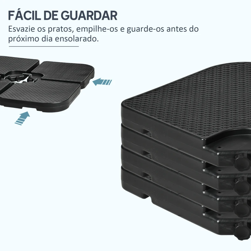 Outsunny Base para Chapéu de Sol de 4 Peças Suporte para Chapéu de Sol de HDPE Recarregável com Água 59 kg ou Areia 80 kg Preto