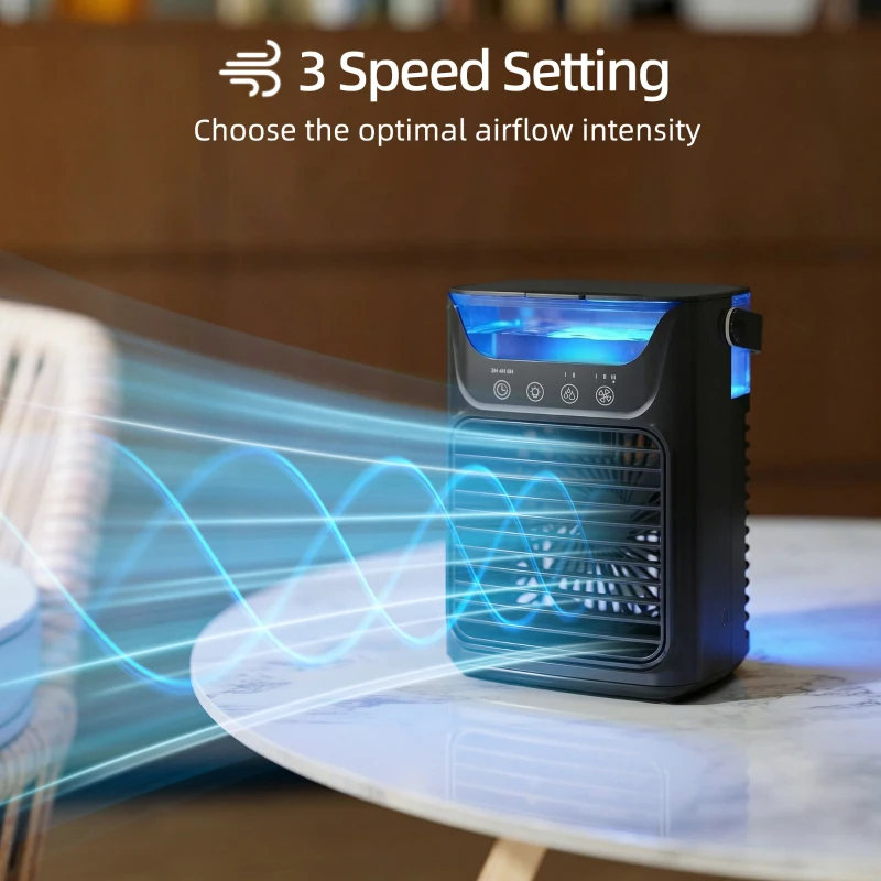 HOMCOM Desk Fan with Adjustable Head, 3-Speed Small Fan with 700ml Water Tank Black