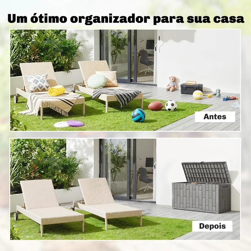 Outsunny Baú Exterior Capacidade 227 L Baú de Armazenamento Exterior Resistente à Água e aos Raios UV com Fechadura Cinzento