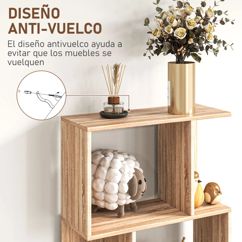 HOMCOM Librería de 5 Niveles Estantería para Libros en Forma de S para Salón Dormitorio Estudio Oficina 24x60x184,5 cm Natural