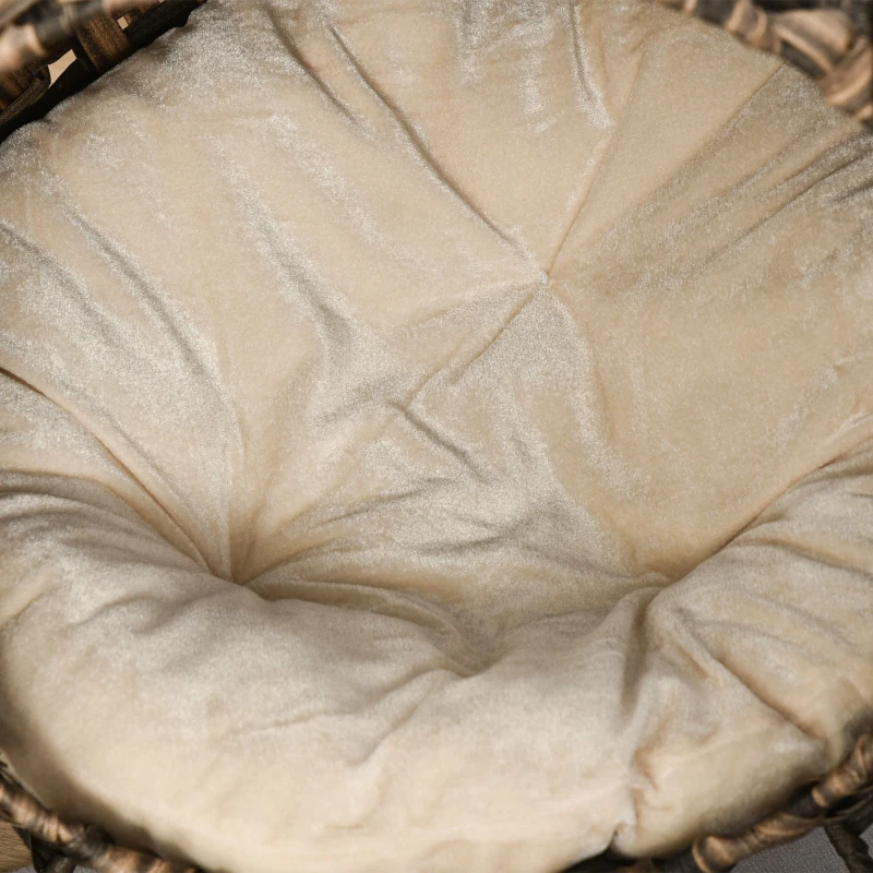 PawHut Cuccia in rattan per gatti con cuscino rialzata, Ø52x58 cm, Marrone
