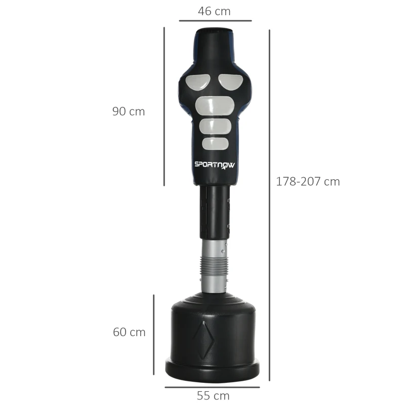 SPORTNOW Dummy da Boxe Autoportante, Altezza Regolabile, Base Pesante, Pelle Sintetica, 55x55x178-207 cm, Nero