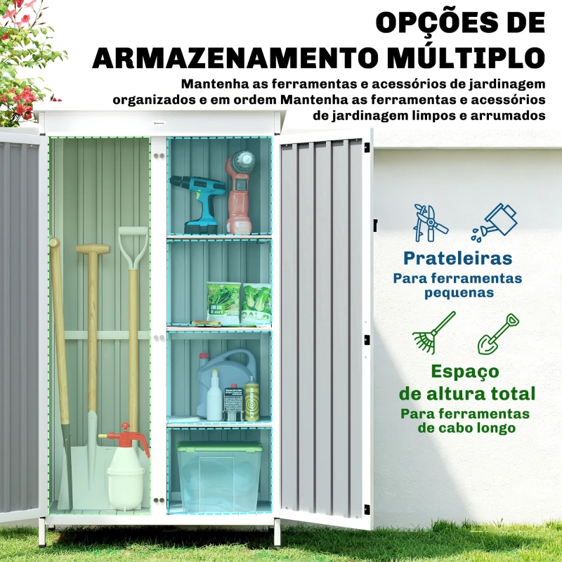 Outsunny Abrigo de Jardim 94x43x166 cm Armário para Ferramentas com 2 Prateleiras Ajustáveis e 2 Portas Preto