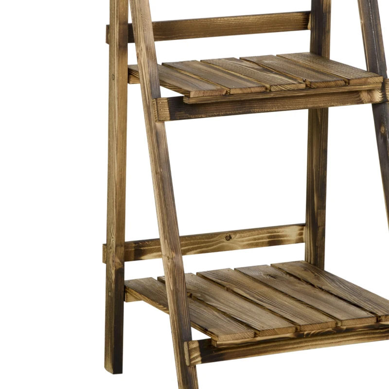 Outsunny Suport pentru Plante Pliabil, Jardinieră cu 3 Niveluri, Raft de Exterior pentru Plante, 40x37x93 cm, Lemn Natural