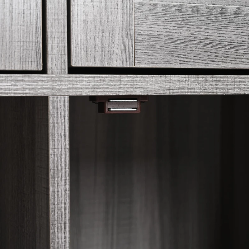 Stylish Kitchen Trolley with Foldable Wood-Grain Countertop, Versatile Buffet with Interchangeable Wheels, 139L x 46W x 91H cm, Gray