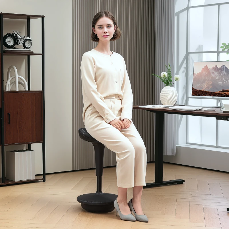 Vinsetto Bürohocker mit Schwenkfunktion, ergonomischer Hocker, höhenverstellbar 65,5-83,5 cm 120° neigbar Schwarz