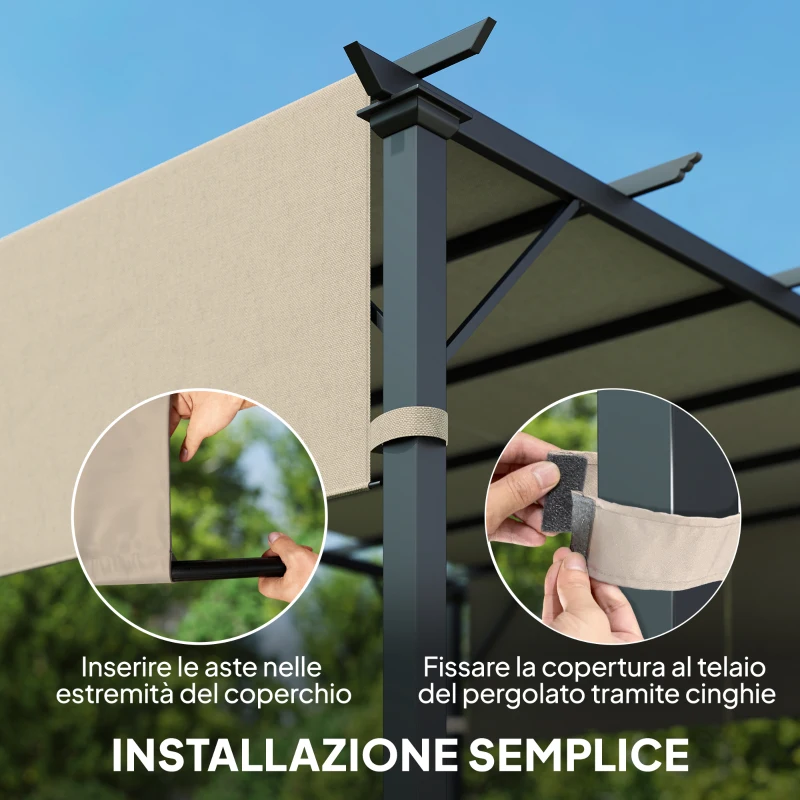Outsunny Copertura per Gazebo Pergola 3x3 m in Poliestere con Tasche e Cinghie, 488x122 cm, Cachi