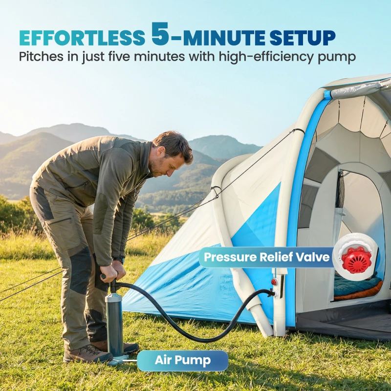 Outsunny Inflatable Tent 2 Bedroom Waterproof Windproof Air Tent with Carry Bag for 2-4 Person