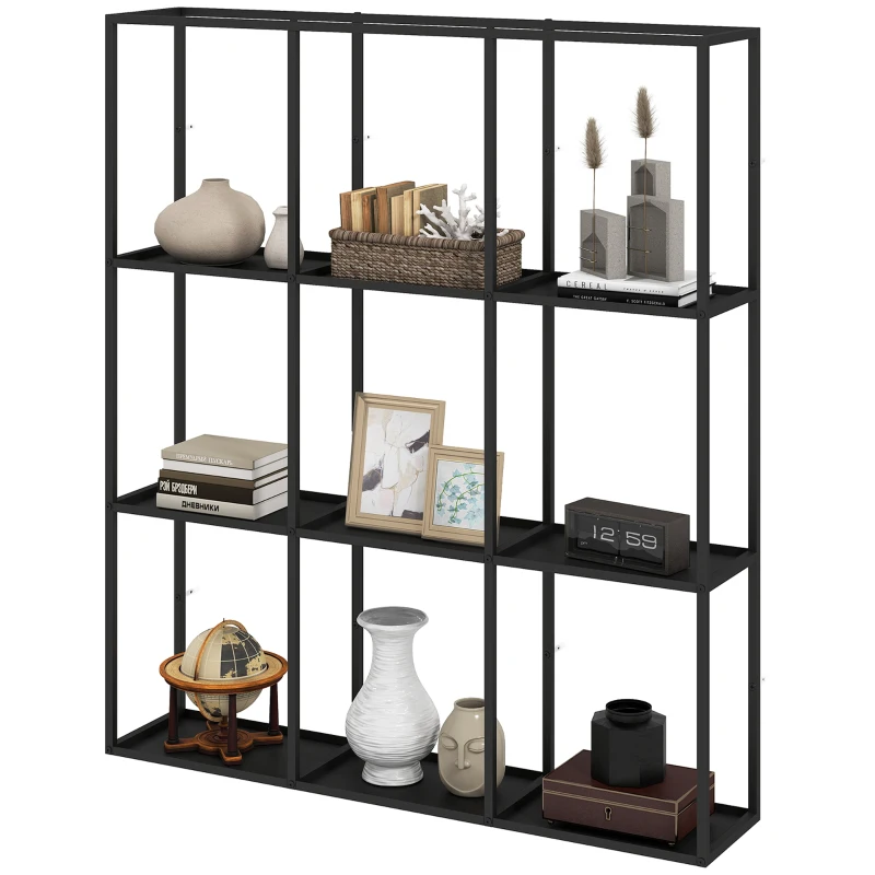 HOMCOM Prateleira de parede industrial com 9 compartimentos, estante de metal para colecionáveis, ideal para decoração, Preto