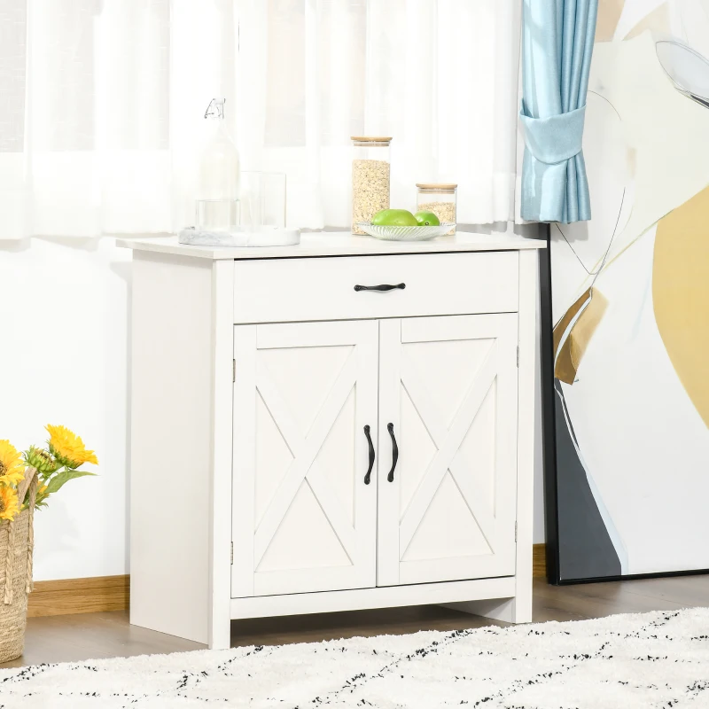 HOMCOM Aparador de Cozinha com 1 Gaveta e Prateleira Interior Ajustável Móvel Auxiliar Decorativo 80x39,7x80 cm Branco