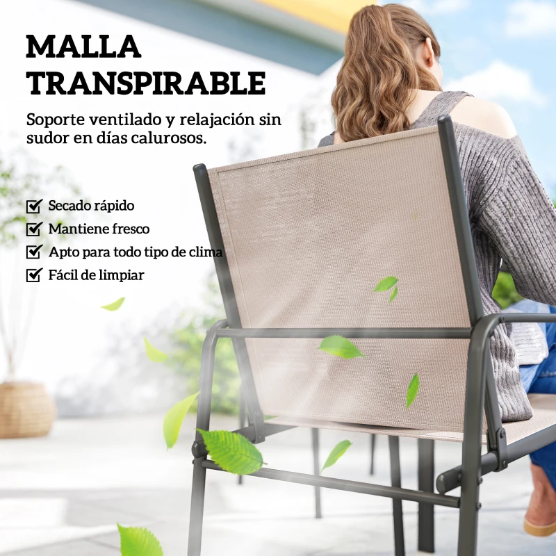 Outsunny Conjunto de Mesa y Sillas Jardín con Mesa de Efecto Madera y 6 Sillas con Asiento Transpirable para Terraza Patio Caqui