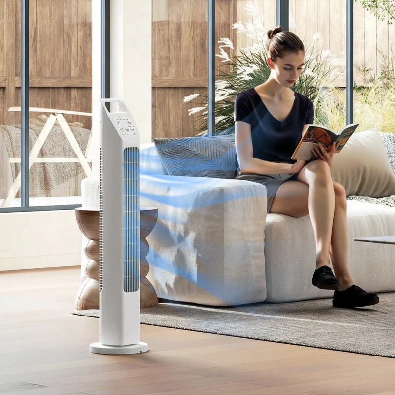 HOMCOM Torenventilator met afstandsbediening, 7,5-uur timer, stille ventilator voor slaapkamer, Wit