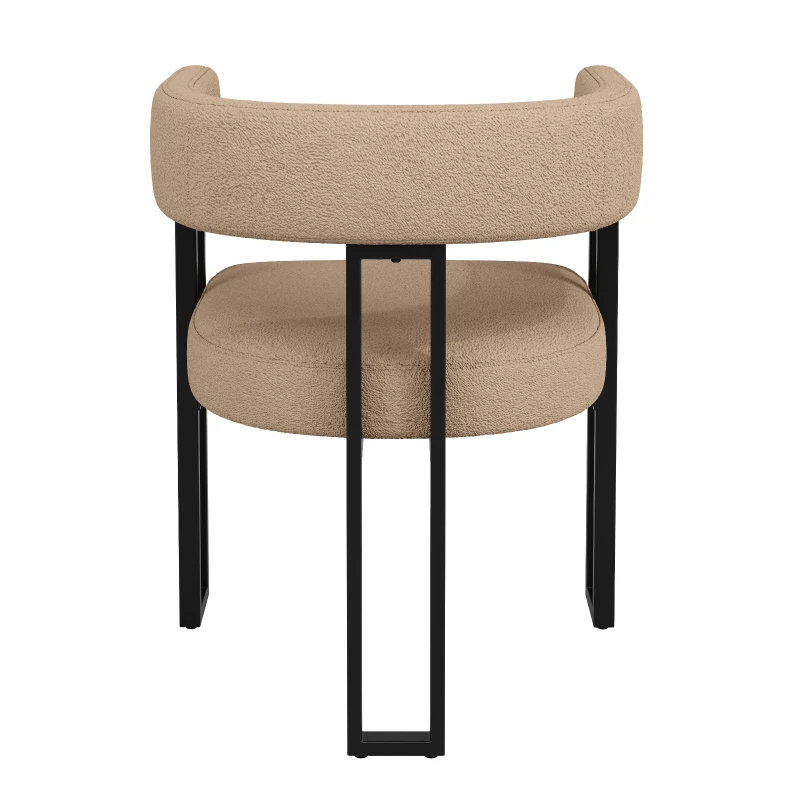 Lamb Fleece Dining Chairs with Ergonomic Backrest and Thick Cushion, Sturdy Dining Seating with Metal Legs, 51.5L x 54W x 72H cm, Brown