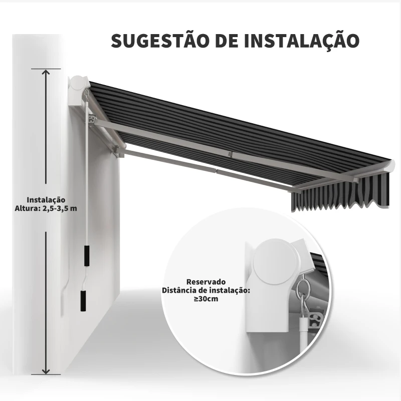 Outsunny Toldo Manual Retrátil 395x245 cm Ângulo Ajustável Braço Articulado Anti-UV e Impermeável Montagem na Parede Azul e Branco