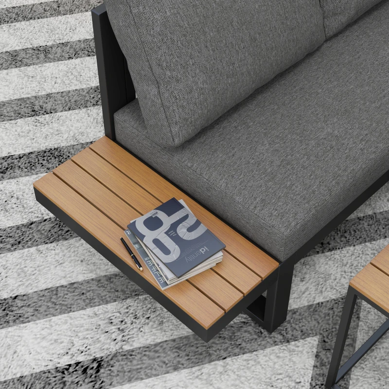 Outsunny Set living exterior 5 piese mobilier lounge pentru grădină, 148 cm x 61 cm x 71,5 cm, Gri + Natural