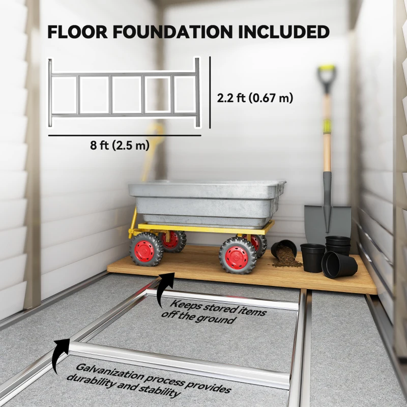 Outsunny 5 x 9ft Galvanised Metal Garden Shed with Foundation Kit, Outdoor Lean-to Shed, Tool Storage House with Lockable Doors, Gloves and 2 Air Vents for Patio, Garden, Brown