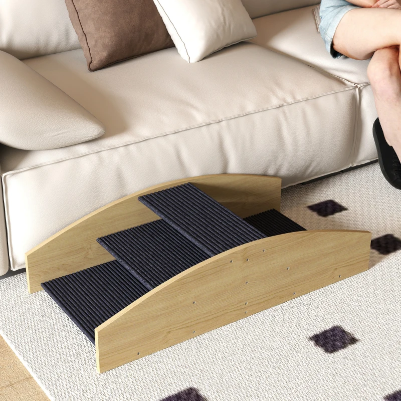 PawHut Altalena 2-in-1 per cani con scaletta, antiscivolo e abete, 80x39,5 cm, Legno naturale