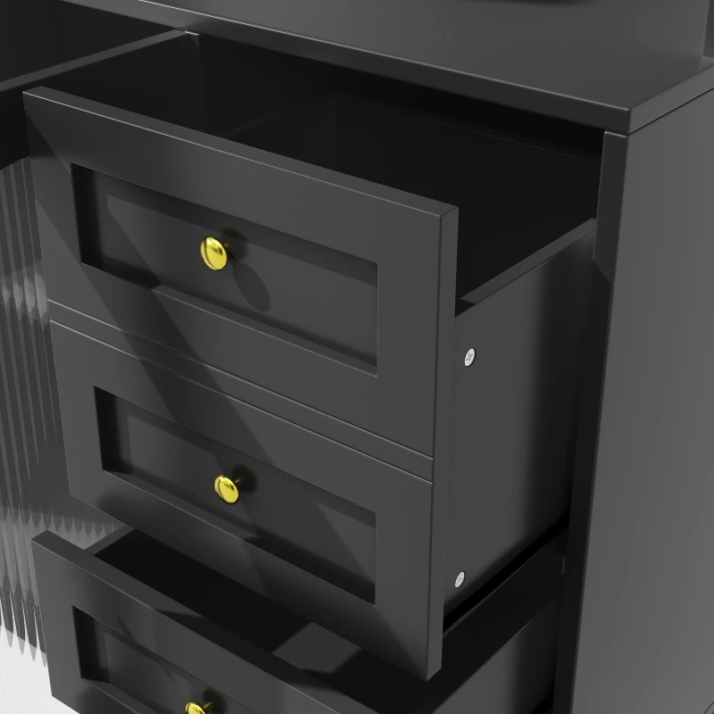 Trendy Sideboard with App-Controlled LED, Snack Rack and Drink Holders, Spacious Buffet with Anti-Tip Fixings, 120L x 40W x 188H cm, Black