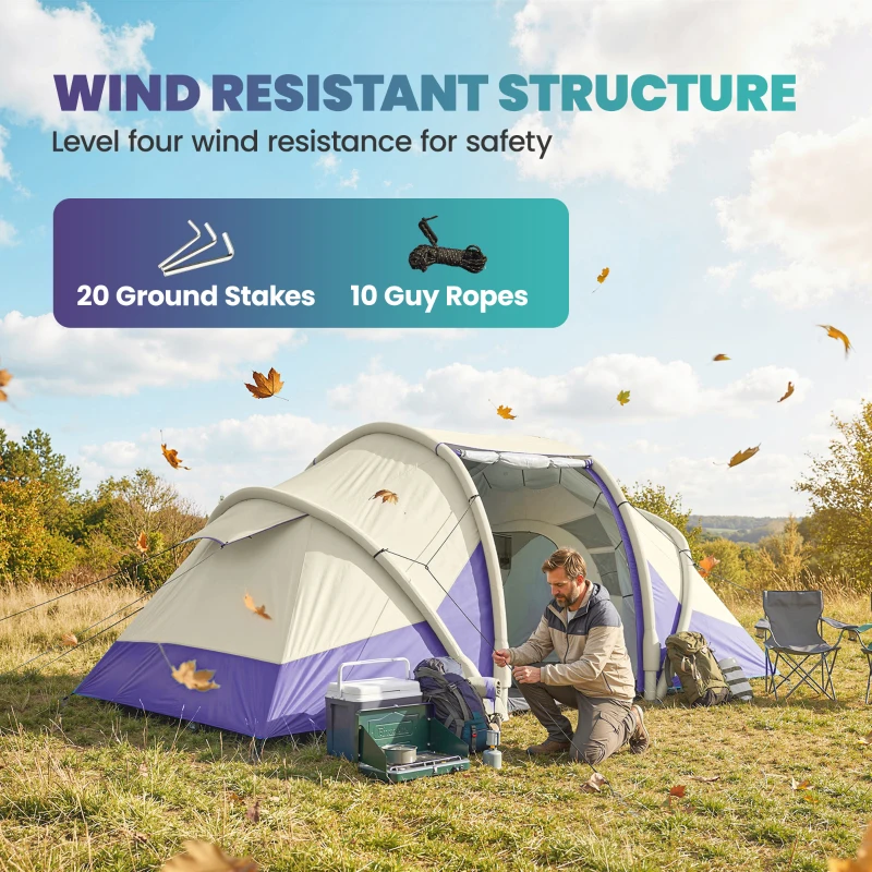 Outsunny Inflatable Tent 2 Bedroom Waterproof Windproof Air Tent with Carry Bag for 2-4 Person