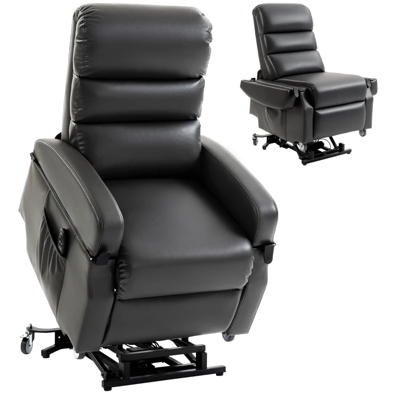 HOMCOM Sillón de TV con ayuda para levantarse, sillón relax eléctrico con mando a distancia, reposapiés, función reclinable, gris oscuro