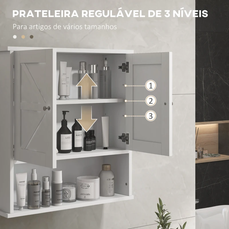 kleankin Armário de Parede para Casa de Banho Rústico com Compartimento Prateleira Ajustável 58x20x61,4 cm Branco