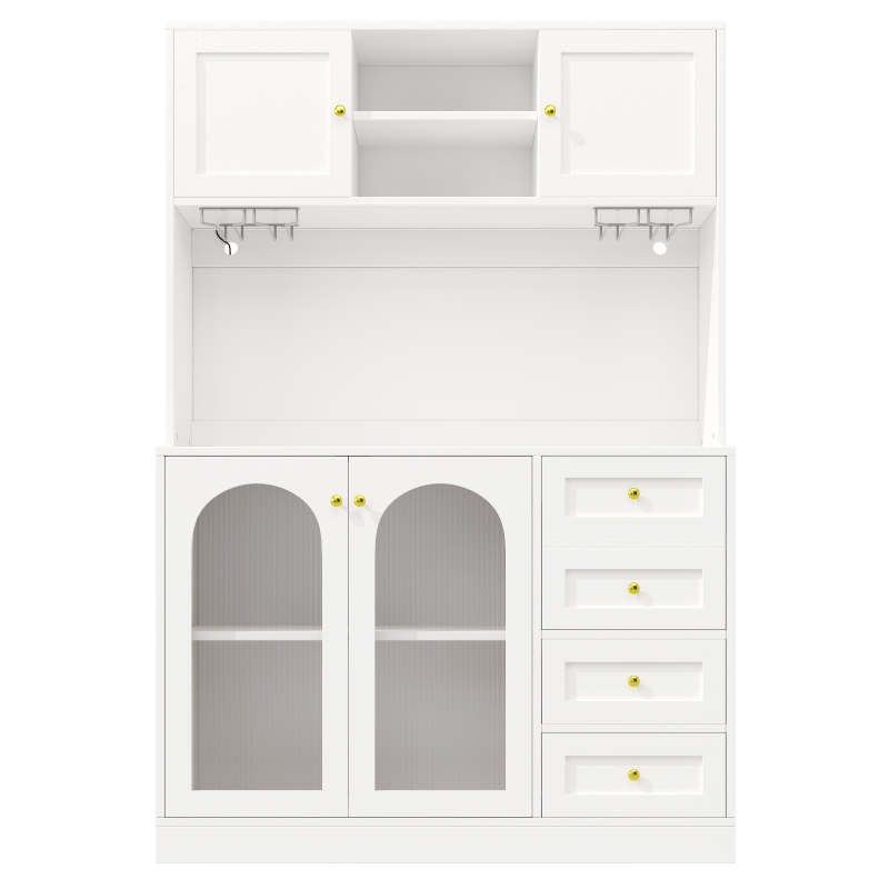 Modern Sideboard with App-Controlled LED, Snack Rack and Drink Holders, Spacious Buffet with Anti-Tip Fixings, 120L x 40W x 188H cm, White