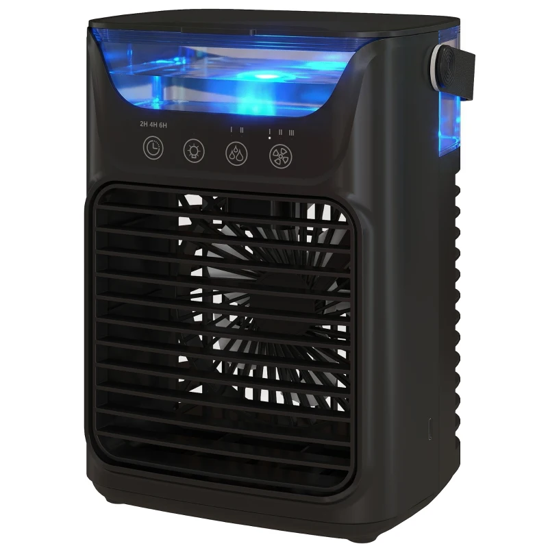 HOMCOM Desk Fan with Adjustable Head, 3-Speed Small Fan with 700ml Water Tank Black