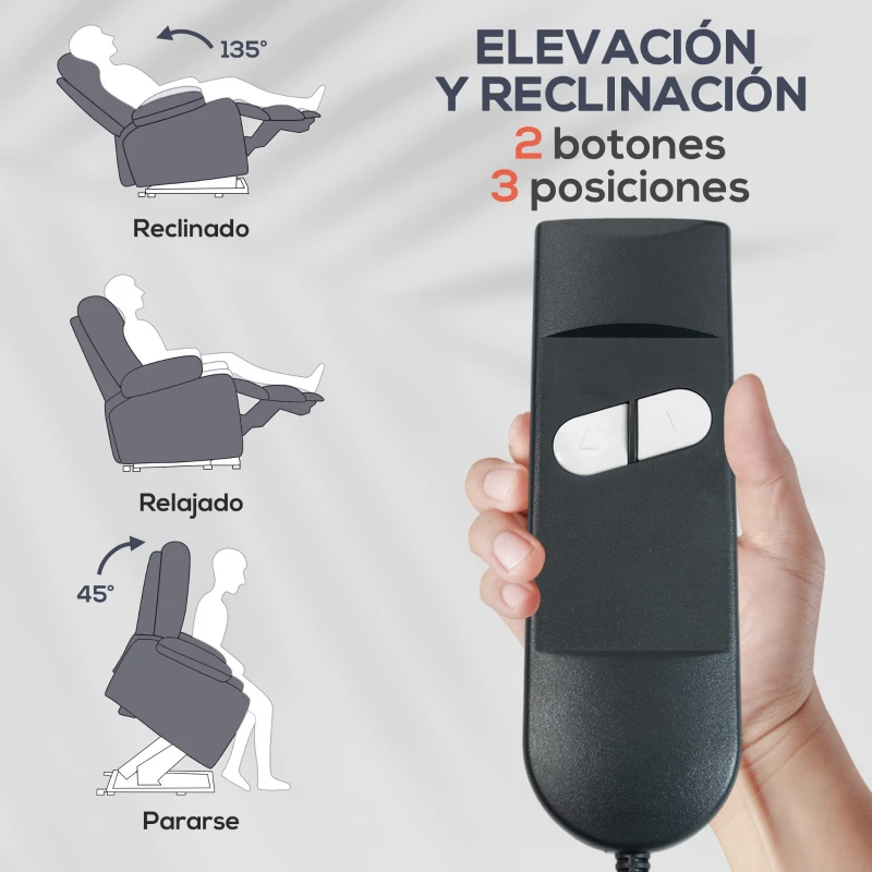 HOMCOM Sillón Levanta Personas con 8 Punto de Masaje Reposapiés Mando a Distancia y Bolsillo Lateral 83x92x110 cm Gris