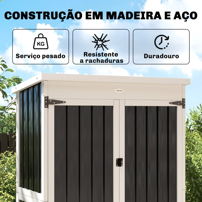 Outsunny Abrigo de Jardim 94x43x166 cm Armário para Ferramentas com 2 Prateleiras Ajustáveis e 2 Portas Preto
