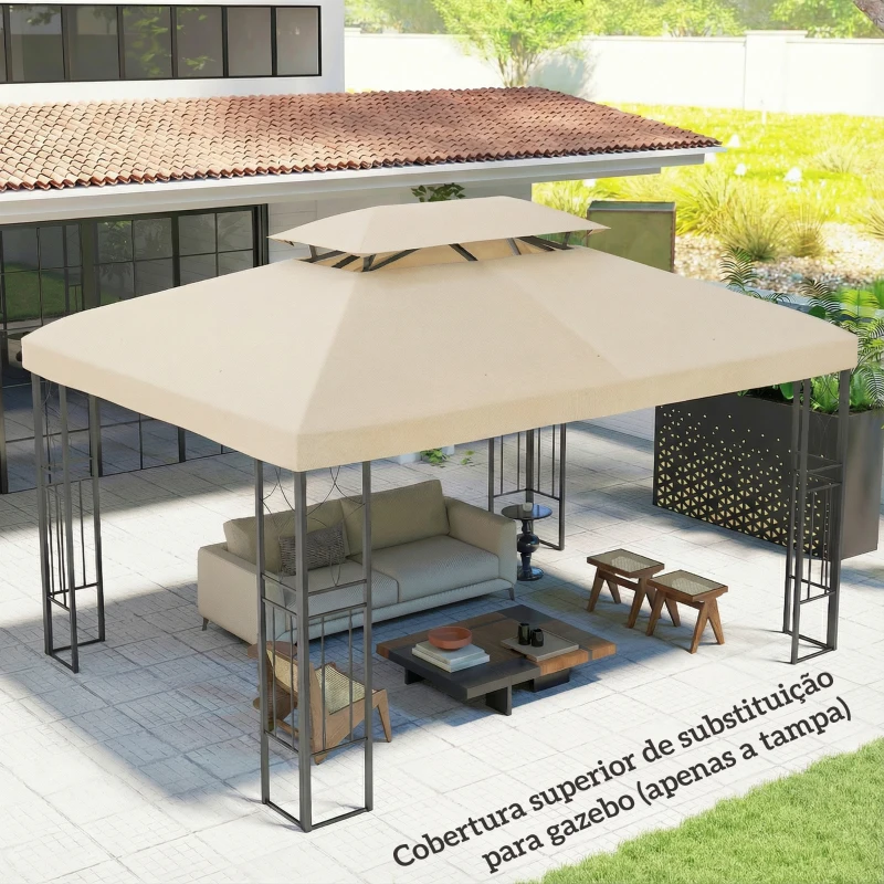 Outsunny Teto de Reposição 4x3 m com Teto Duplo Orifícios de Drenagem e Proteção UV Apenas Teto NÃO Inclui Estrutura Creme